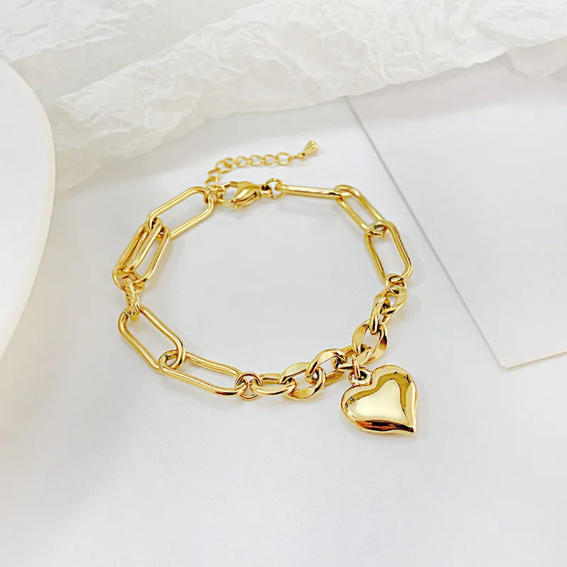 Fashion Stainless Steel Heart Charm Pendant Bracelet Women Jewelry Wholesale