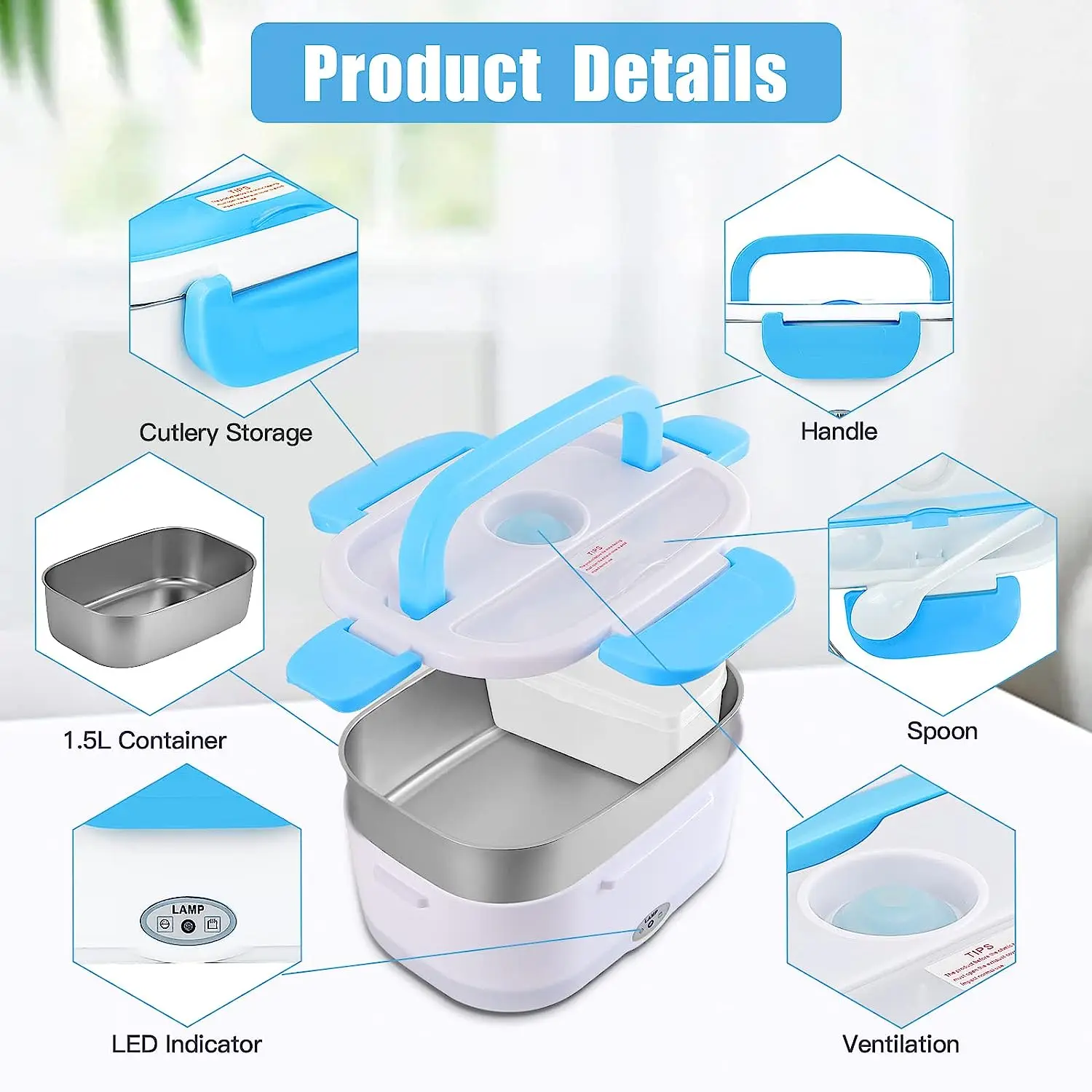 Factory Price Trade Office School Stainless Steel Thermos Electric Usb Heating Bento Lunch Box for Car Multiple Options