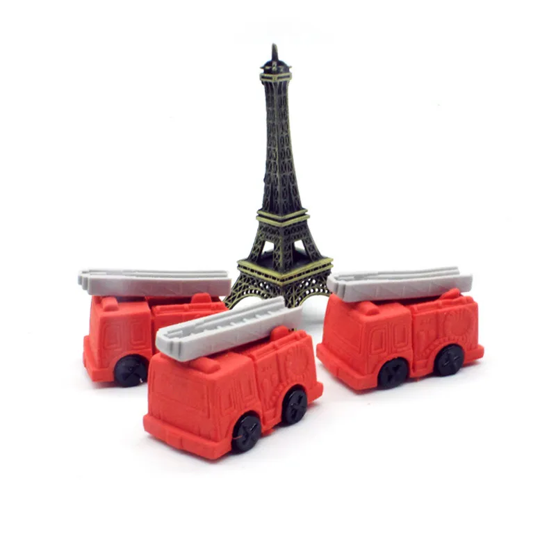Customized Pencil Eraser 3D Cute Fire Truck Shape Kids Promotional Gift Funny Eraser Manufacturer
