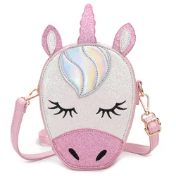Cute Glitter PU Leather Unicorn Purse Shining Sequin Shoulder Bag Unicorn Sling Bag Mini Cartoon Messenger Bag
