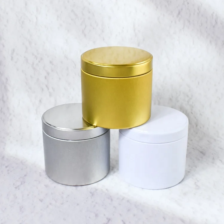 Wholesale 2oz 4oz 8oz Black White Gold Empty Round Metal Soy Wax Travel Scented Candle Tin Can Jar gold tin candle container