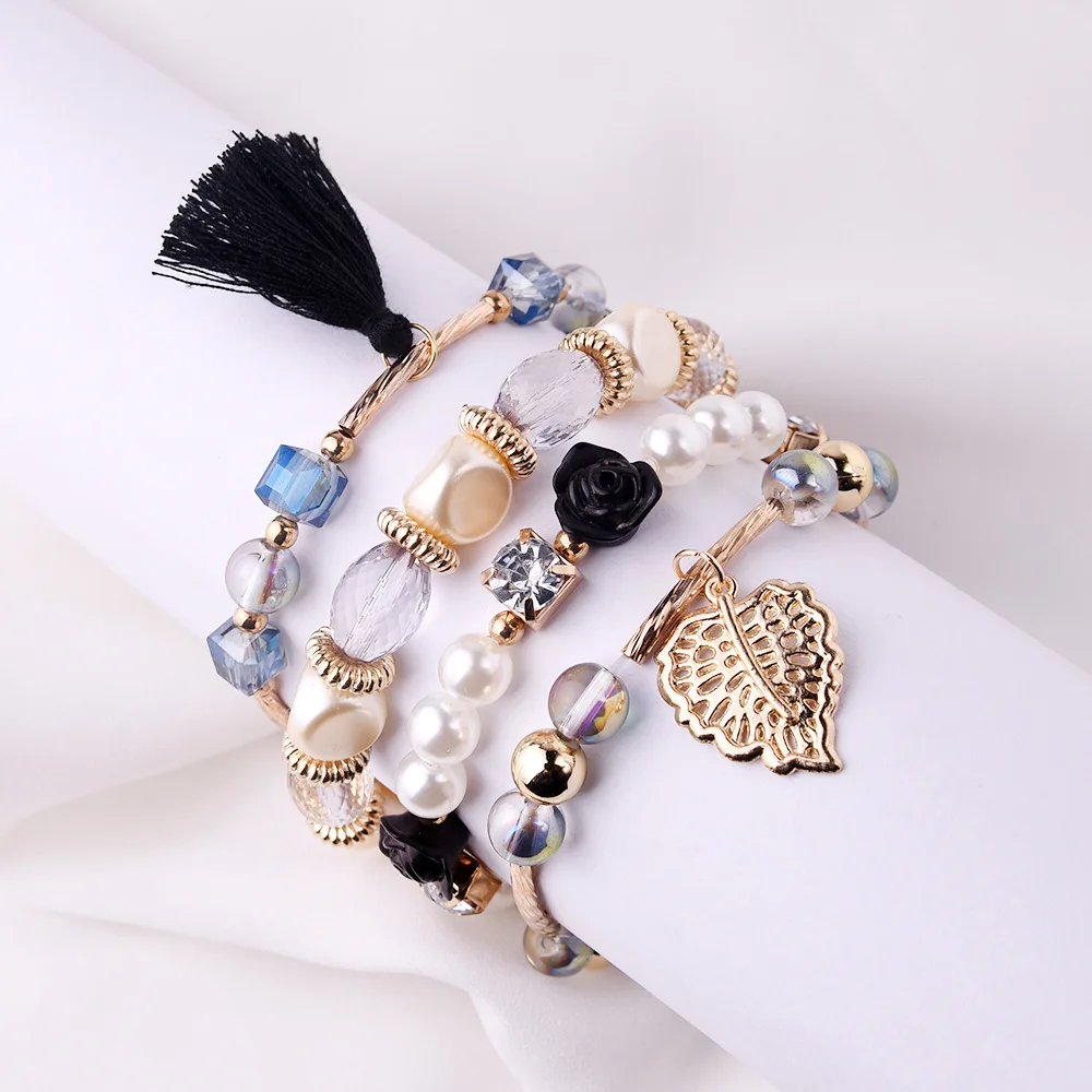 Top Fashion Europe and the United States Crystal Multi-layer Pearl Bracelet Glass Alloy Temperament Fringe