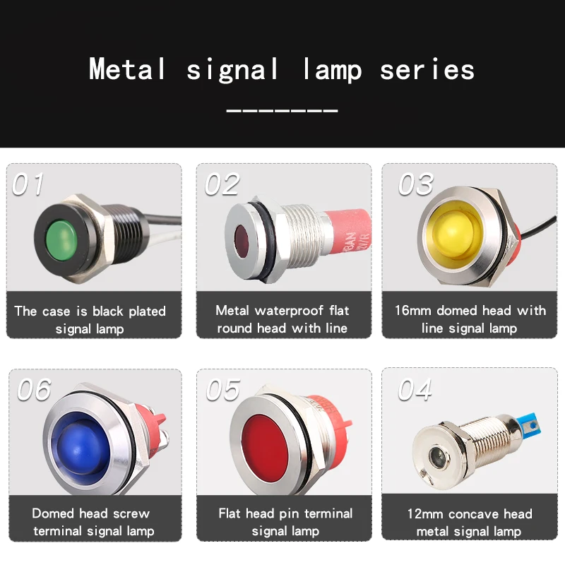 Yellow flat head 22mm mounting holes metal ip67 24 volt dc led waterproof indicator light