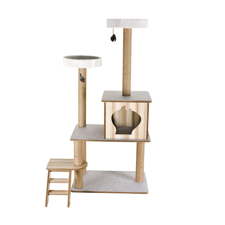 luxury wooden cat pet box play house tower cage outdoor with scratches cat tree