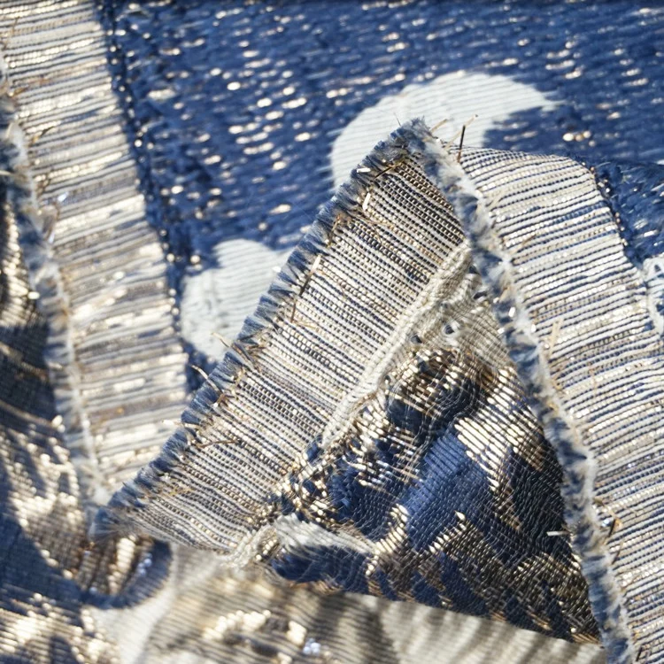 2021 Hot selling sparkling blue flowers woven jacquard brocade metallic fabric for dress