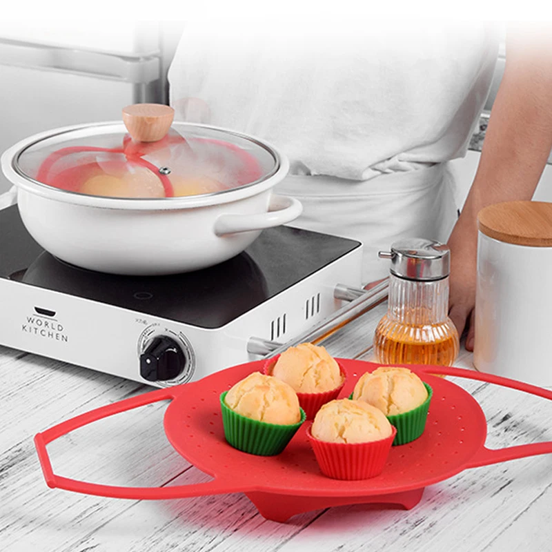 100% Food Grade Flexible Vegetable Food Compatible Silicone Steamer Basket For Pot Pressure Cooker