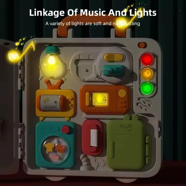 Funny Plastic Busy Board Light Musical Puzzle Toy Animal Bear Baby Sensory Books for General Knowledge Teaching Toy