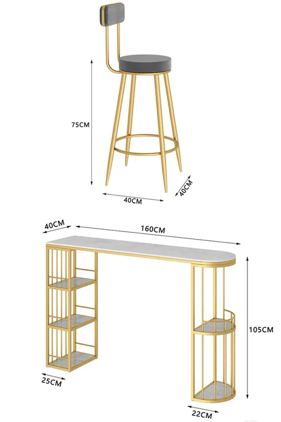 Light luxury long tall living room bar table and chair small family modern simple rock board bar table combination