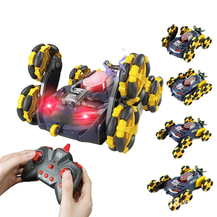 2022 New six-wheel morphing spray stunt car Omnidirectional drift roll Stunt car Boy with light spray remote control toy car