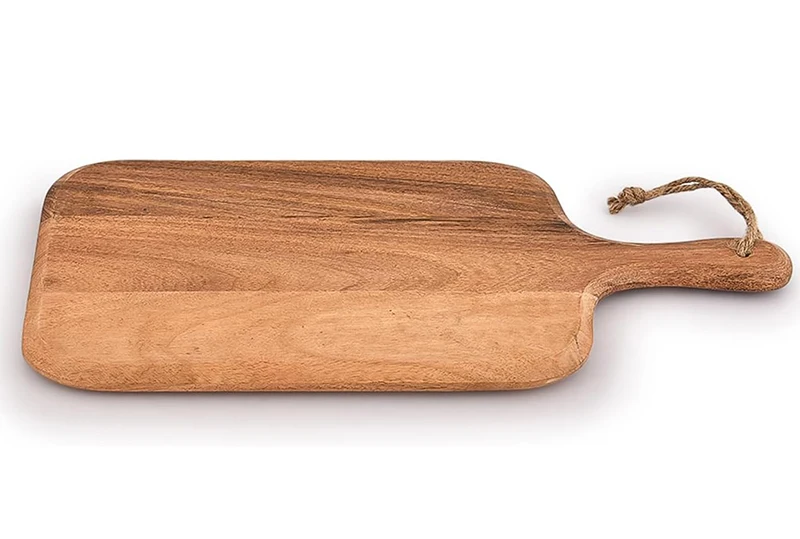 Rounded Edges Natural Acacia Wood Rectangle Cutting Board for Meat Cheese Bread and Vegetables with Grip Handle