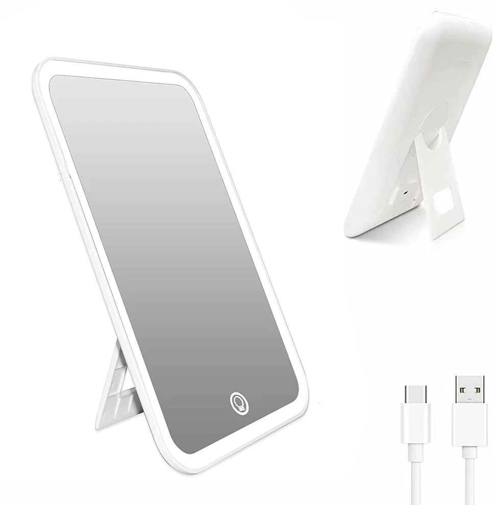 Rechargeable Super Thin Ipad Shape Travel Makeup Mirror Light Up Tabletop Cosmetic Compact Mirror for Makeup