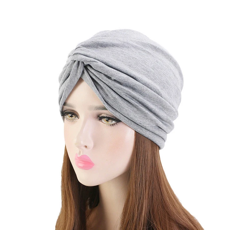 Bohemian Solid African Bonnet Cotton Cross Twist Knotted Cap Turban Hair Bonnet Hijab Muslim Hat Women