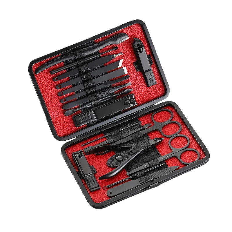 
18 in 1Leather Travel Case Manicure and Pedicure Nail Tools Professional Grooming Kit 