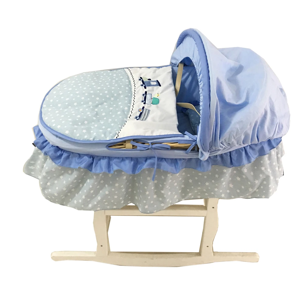 Sleeping Handmade Decorative Sky Blue Bear Baby Moses Basket