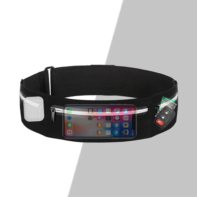 Triathlon marathon sport unisex waist bag fanny pack custom zipper reflective pocket light waterproof elastic running belt