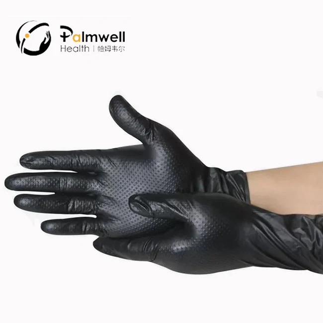 Disposable mechanical thick orange Black nitrile gloves Diamond Textured industrial glove