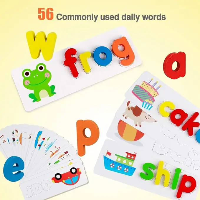Read Spelling Learning Toy Wooden Alphabet Flash Cards Matching Sight Words ABC Letters Recognition Game