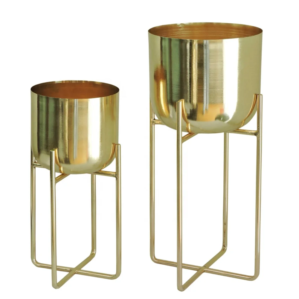 Round Gold Planter with Stand Indoor Planters Living Room Bedroom Hallway Decoration Planters & Pots