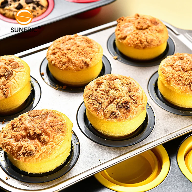 12 cup collapsible cupcake baking mold cake tin pan silicone muffin cups with metal reinforced frame