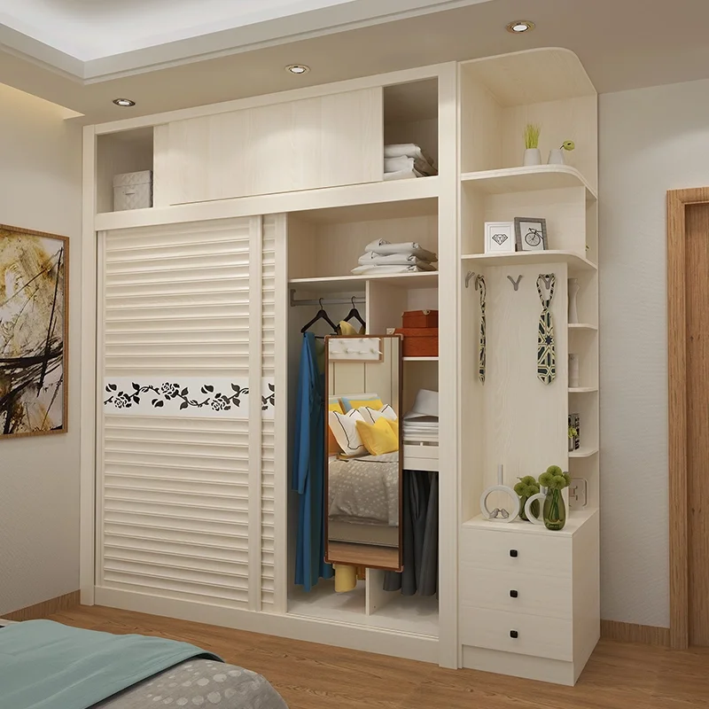 2 Doors wooden sliding door wardrobe pvc bedroom wardrobe clothes organizer large storage almirah wardrobe