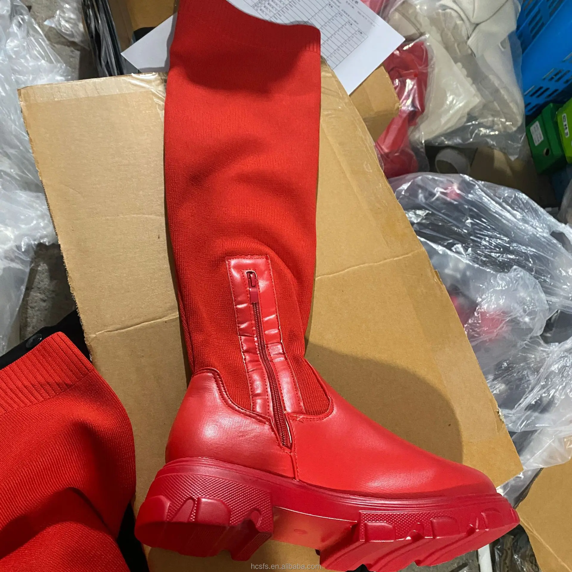 Autumn Winter Plus Size Woman Knee High Boots Knitted Thigh High Shoes Thigh High Leather Boots