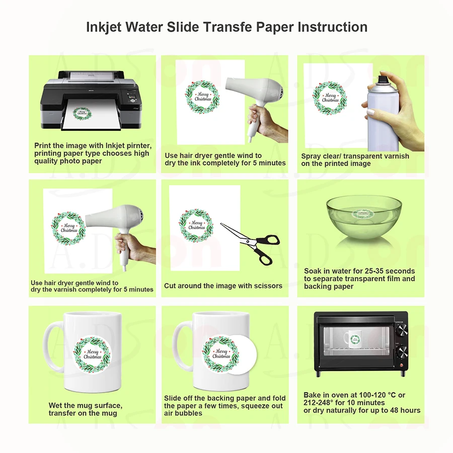Inkjet Water Slide Paper Laser Transparent Waterslide Decal Paper Clear  Background 20 Sheets Pack