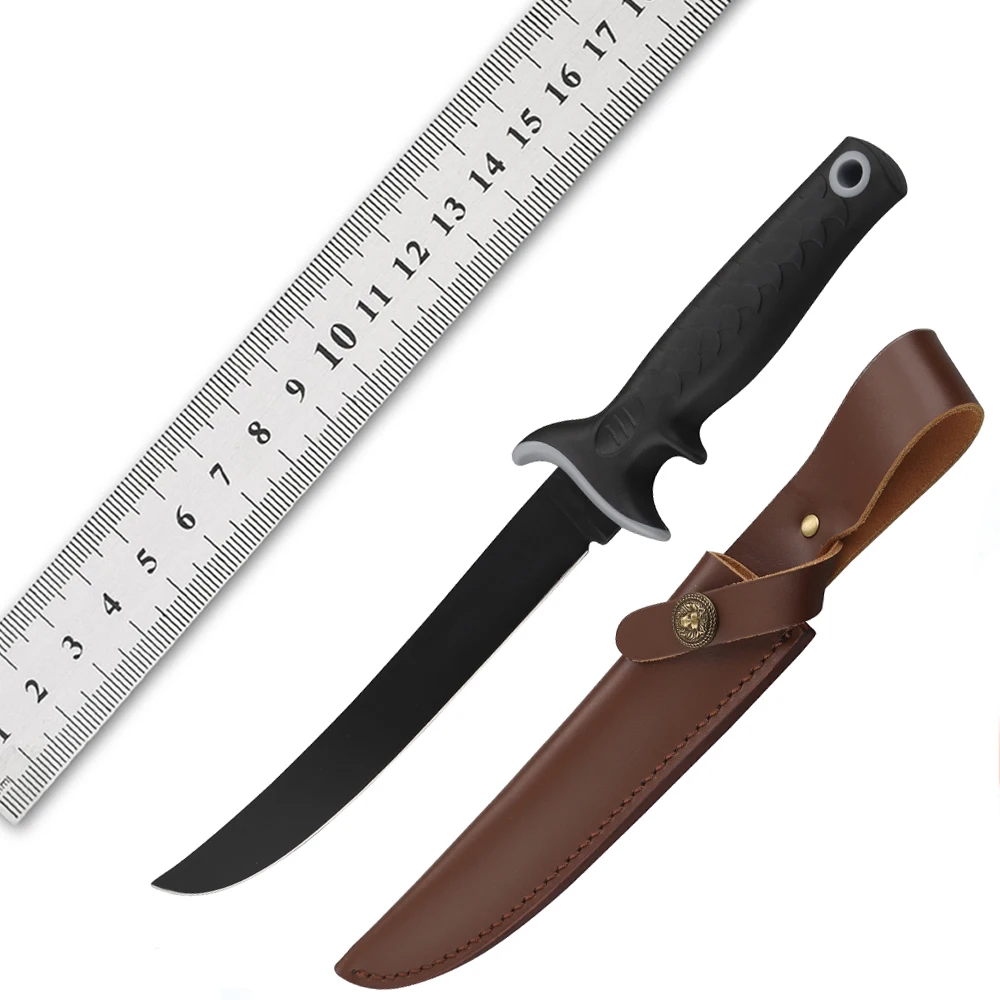 5Cr15MoV stainless steel Fishing Knife Non-Slip Corrugated Style Rubber and Plastic Handle Hunting Survival Knife