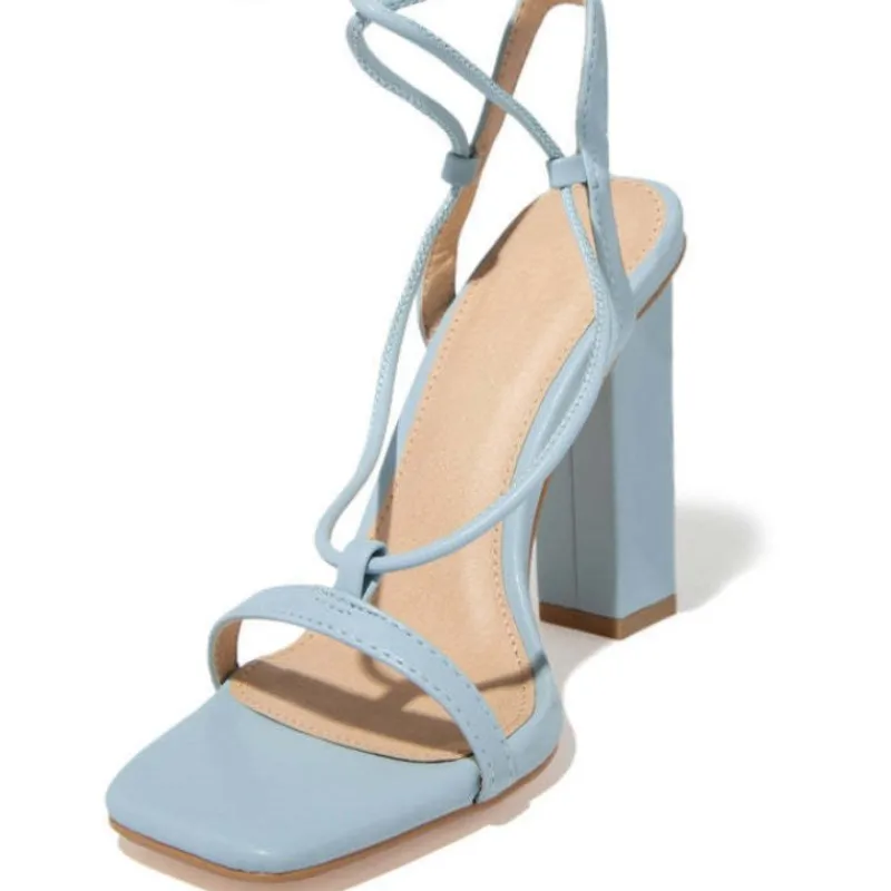 Dropshipping Custom Logo 2023 Sandalias Square Heels Strap Lace up High Heeled Sandals Women