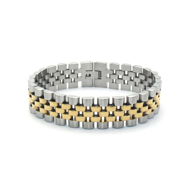 Wholesale Gold Plated 15mm men Stainless Steel link Watch Band Style  bracelet