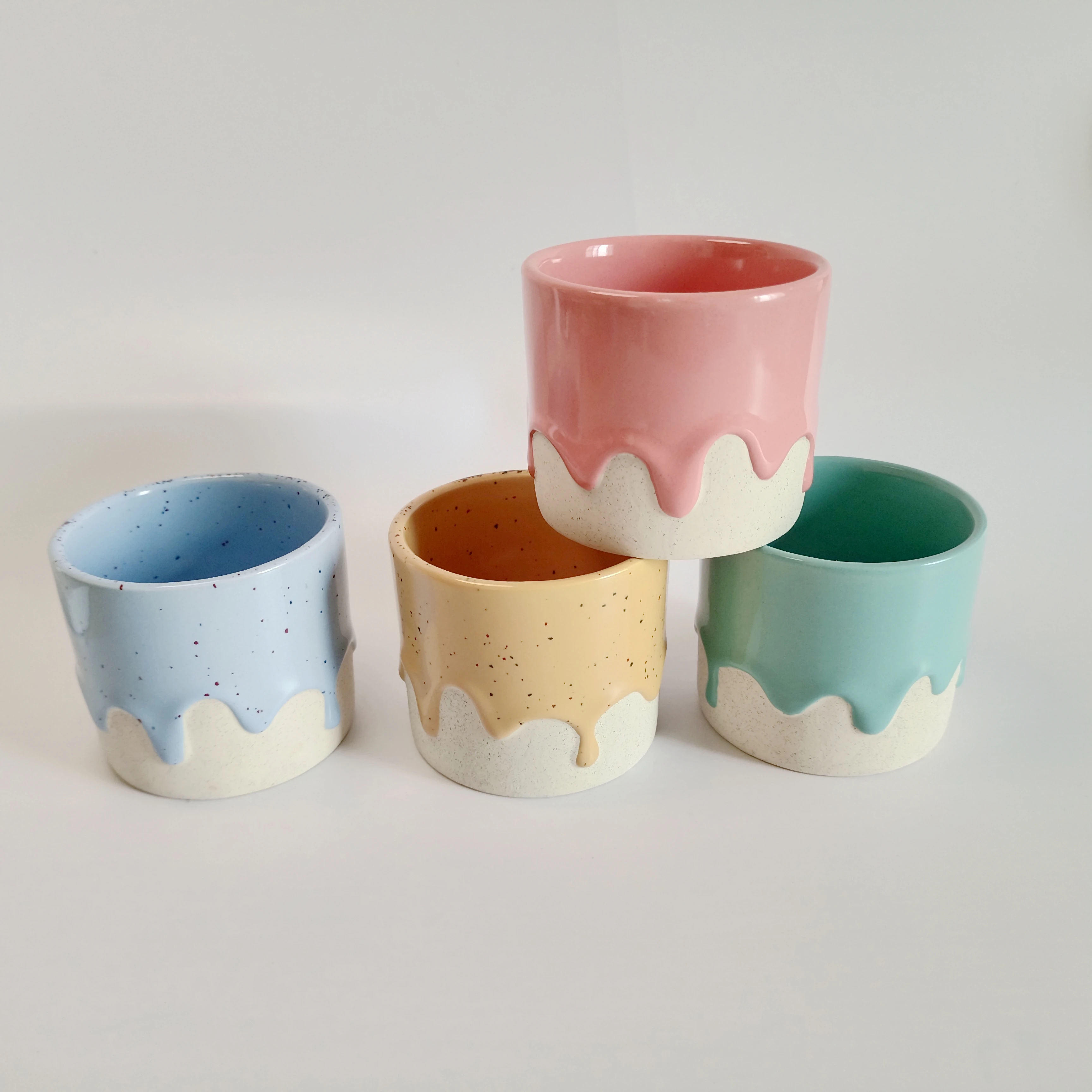 Creative handmade solid colorful speckle ceramic Ice Cream shape Cup slushy cup