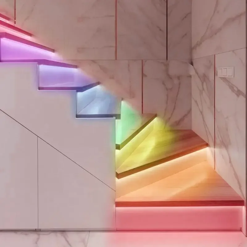 RGB smart dimmable motion sensor LED stair light kit DC 12V human sensor step light strip IP68 1m 16-25 channel led light bar