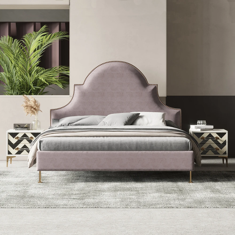 Luxury Modern Designs Fabric Velvet Kids Children Girl King Size Queen Bed Frame Upholstered Beds Hotel Bedroom Furniture Set