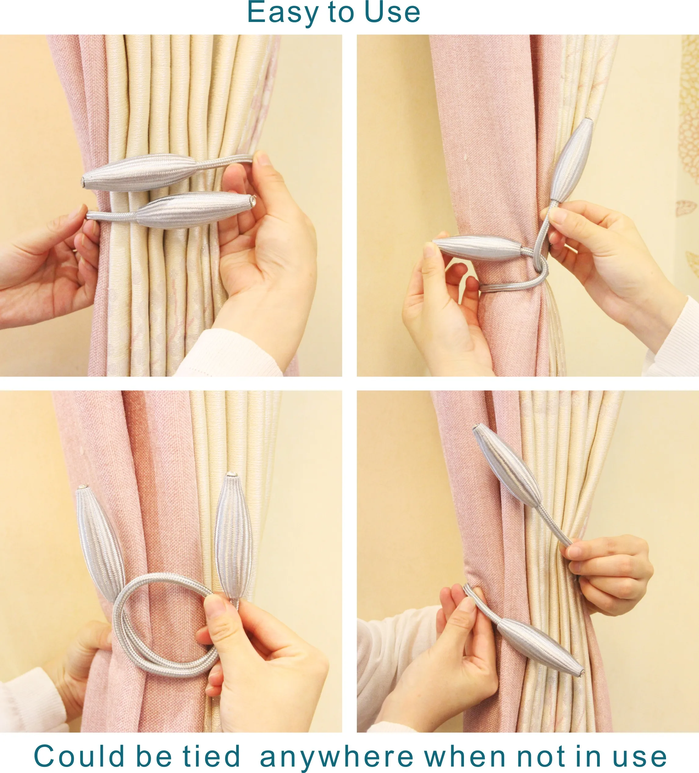 
2 Pack Curtain Buckle Tiebacks Window Curtain Holdbacks Home Office Decorative Drapery Rope Holdbacks for Curtains 