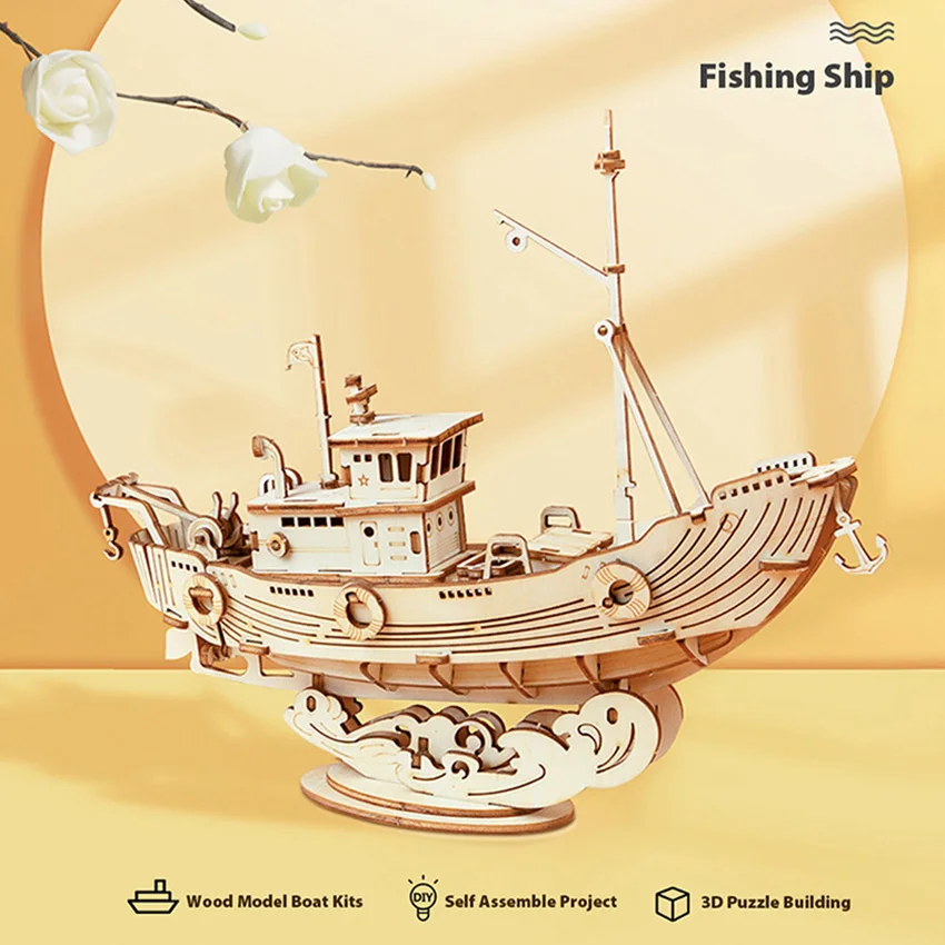 Robotime Rolife Contact Get 9% off Valentines Day Gift Puzzle Game For Kids TG308 Fishing Ship Model Kit 3D Wooden Puzzles