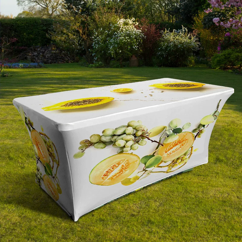 Custom Logo Spandex Polyester Printed Round Black White Rectangle Square Fitted Tablecloth Party Wedding Banquet Table Cloth