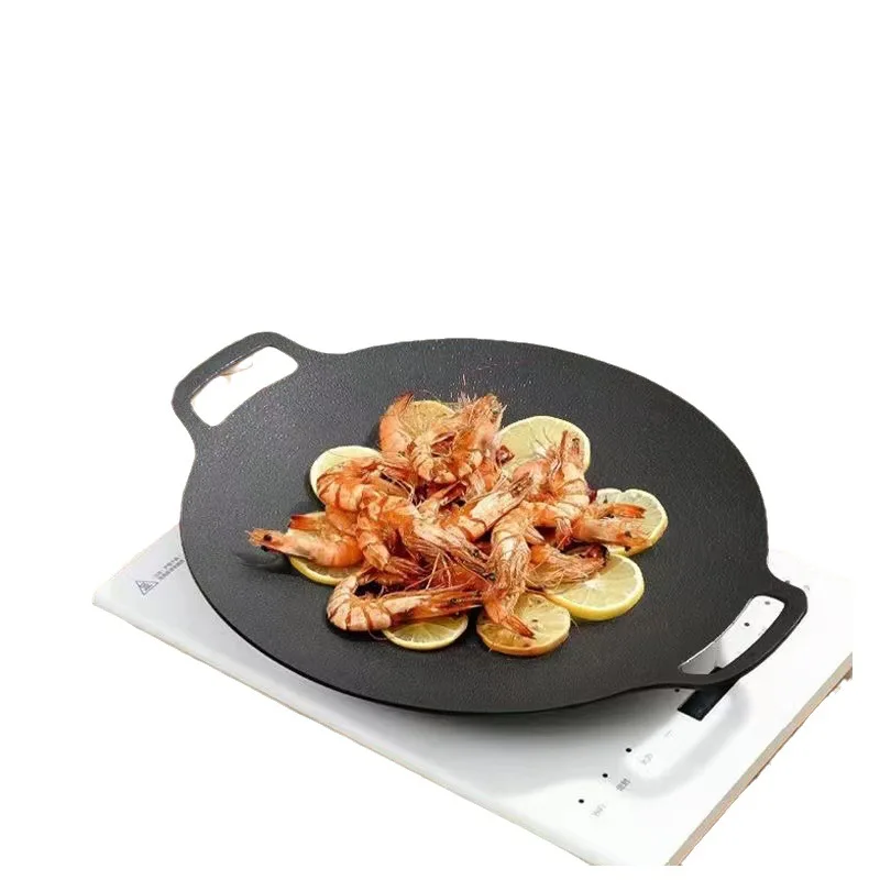 round Iron Plate Carabiner Universal Non-Stick Grill Pan for Outdoor Party Portable Barbecue Plate