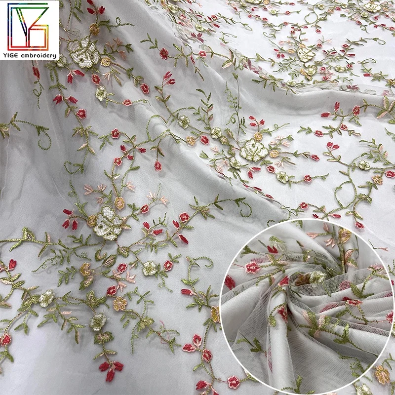 Wholesale textile mesh tulle fabric OEM embroidery wedding dress gold thread lace nigeria 3D embroidery bridal lace fabric