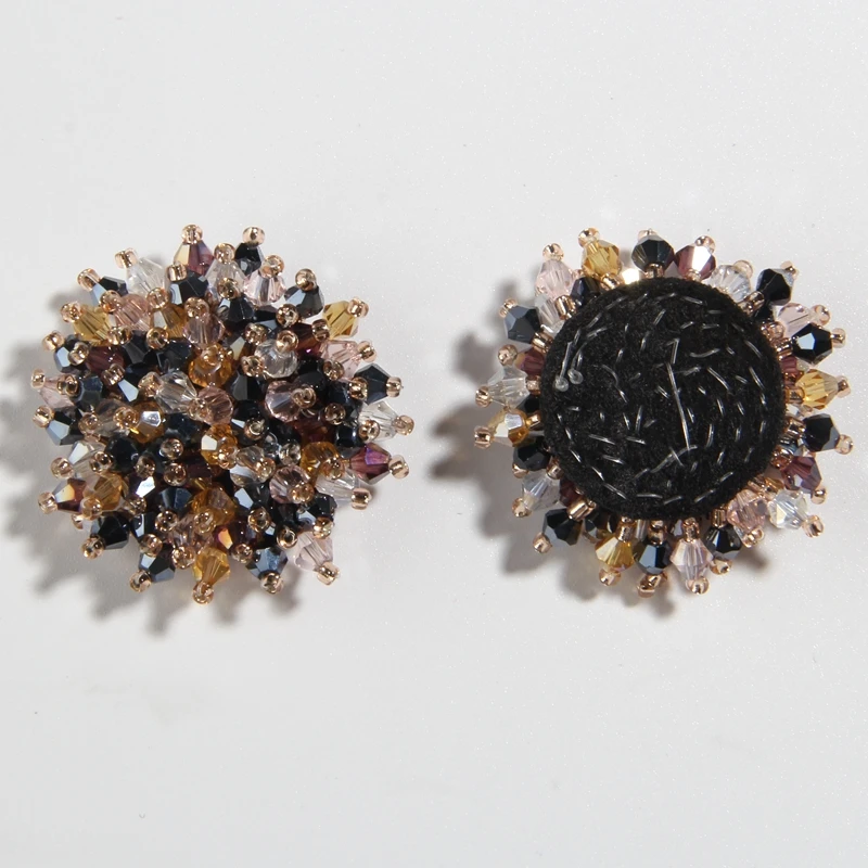 10PCS/Bag 37MM Flower Bead Patch Acrylic Crystal Rhinestone Pearl Embellishment Cloth Felt Applique For Bags Shoes Sew Hair