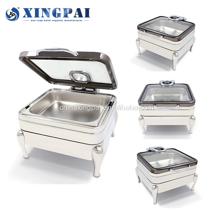 XINGPAI Catering Equipment Buffet Food Warmers Buffet Chafing Dish Stainless Steel Glass Lid Chafing Dishes For Catering