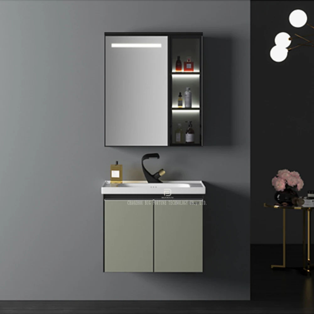 Роскошная мебель настенный шкаф для ванной комнаты современный алюминиевый туалетный столик с раковиной зеркало