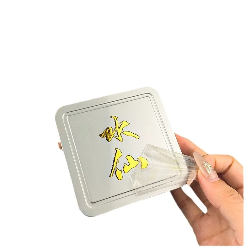 Custom Waterproof Self Adhesive Clear Gold Foil Stamping Logo Sticker Printing Transparent Label Sticker
