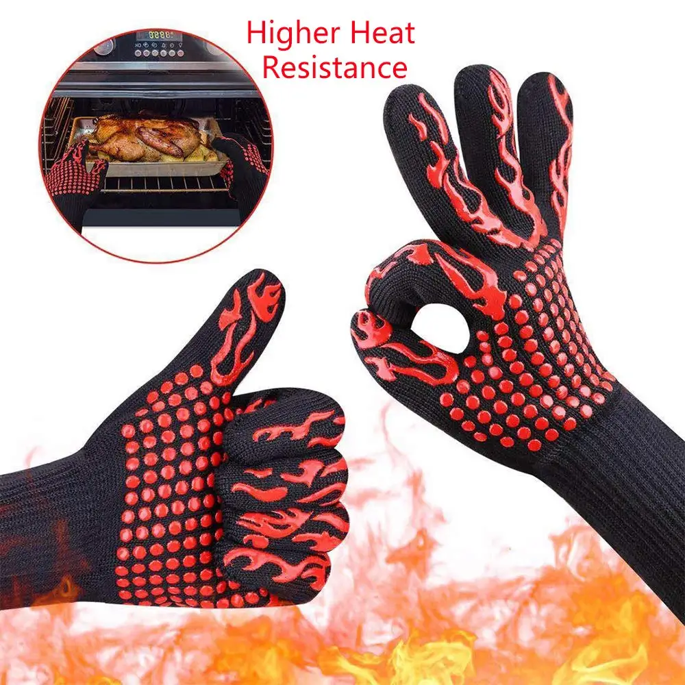 BBQ Gloves Oven Gloves1472  Fahrenheit Extreme Heat Resistant, Food Grade Kitchen Grill Gloves, Silicone Non-Slip Cooking Gloves