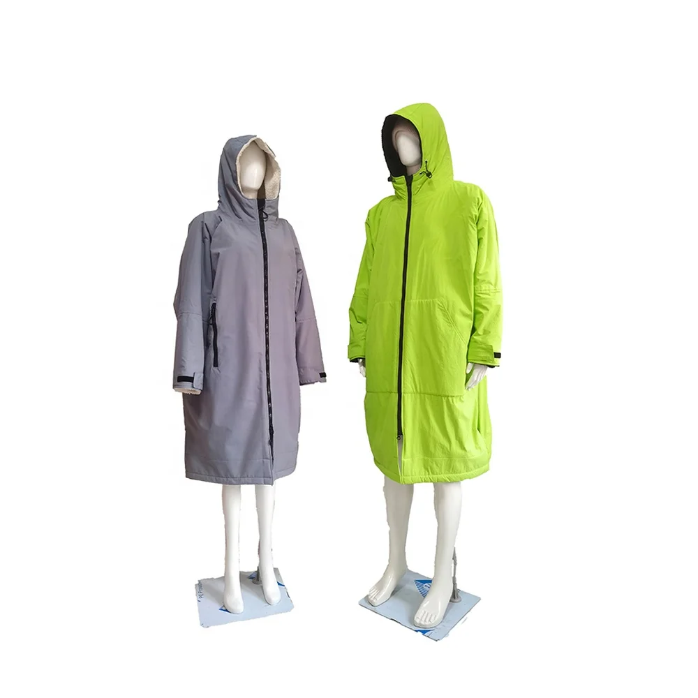 Customized Recycled Nylon Polyester Waterproof Dry Changing Robe,Surf Swim Parka with Warm Sherpa Fleece