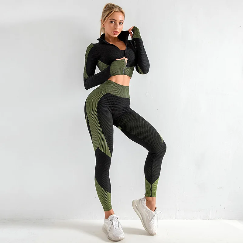 Free LOGO Wholesale full 11 colors Women Sports Gym Wear Tights And Crop Top 2 Pieces Seamless Women Yoga Set