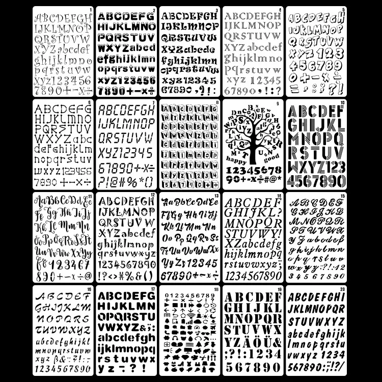 New design Alphabet Journal Stencils Journal Embellishment Plastic Drawing Stencils art set