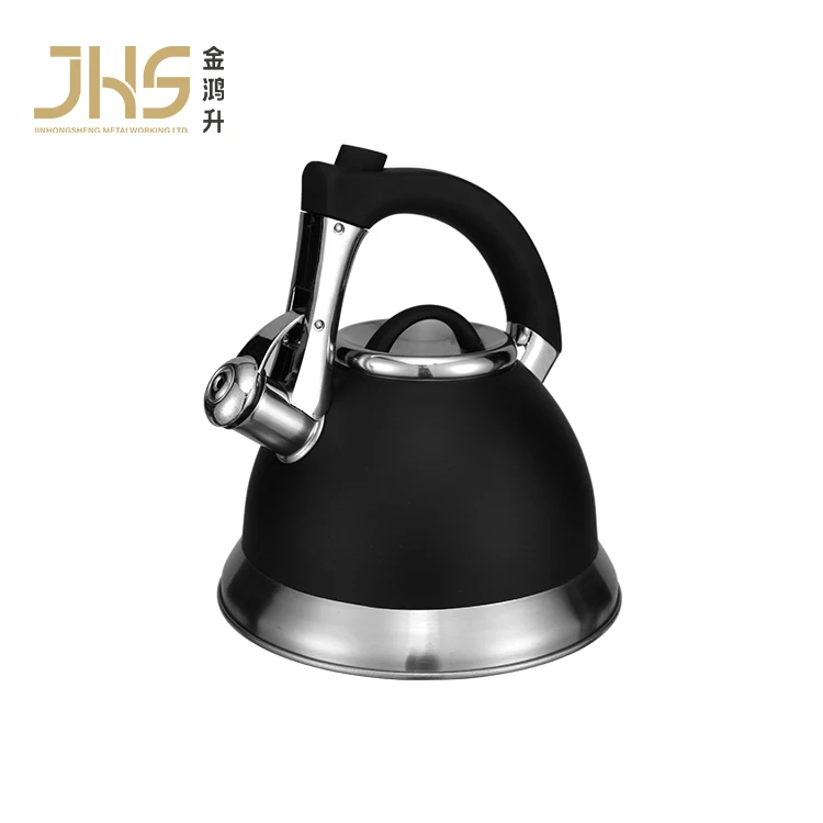 JHS wholesale OEM Stainless steel 3L-5L Matt black color stainless steel bottom whistle kettle with Electroplate znic alloy hand
