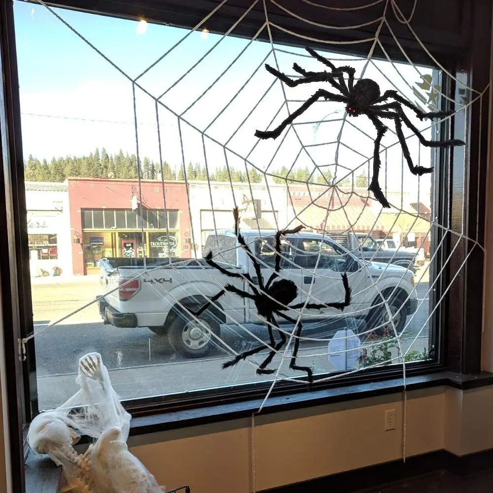 Halloween Decoration Spider Props Ghost Festival Layout Decoration Set Black Simulation Plush Spider  Web