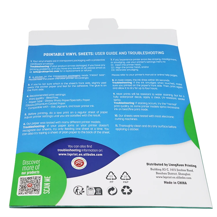 Printable label sticker full sheets compatible with inkjet laser printer waterproof A4 vinyl adhesive paper