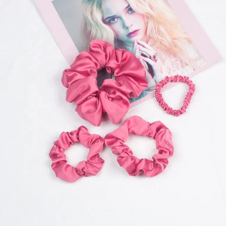 Wholesale Silk Scrunchies Hair Elastic Bands Ties Ponytail Holder Women Silk Hair Scrunchies Silk Customised