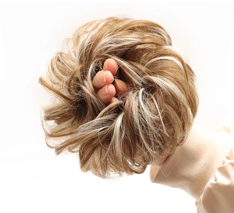 good Quality Wholesale Colors Synthetic Curly Messy Donut Chignon Bun Elastic Rope Rubber Band Hair Extension
